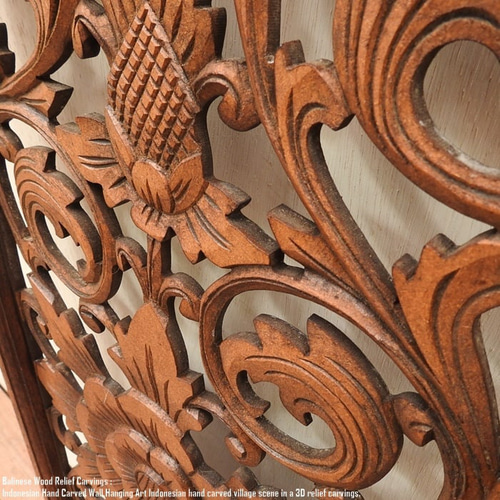 レリーフ 40cm×120cm B ブラウン アートパネル 木彫り フレーム 彫刻