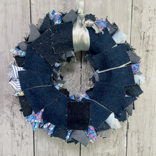 送料無料☆NO.482 デニムリース クリスマスリース ファブリックリース