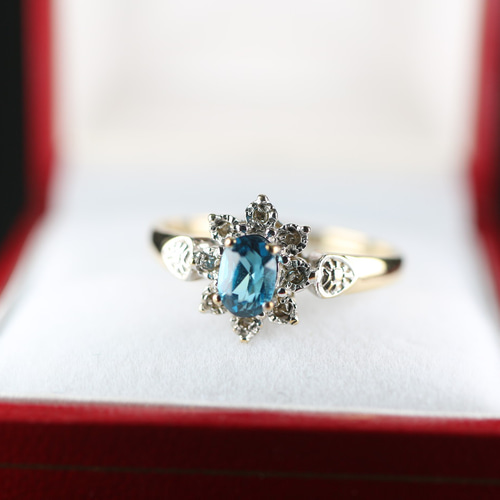 絶品 英国 ビンテージ レディース ゴールド 指輪 トパーズ 375 J143 傑作 ゴールド 英国 ビンテージ ブルー トパーズ ヴィンテージ 指輪