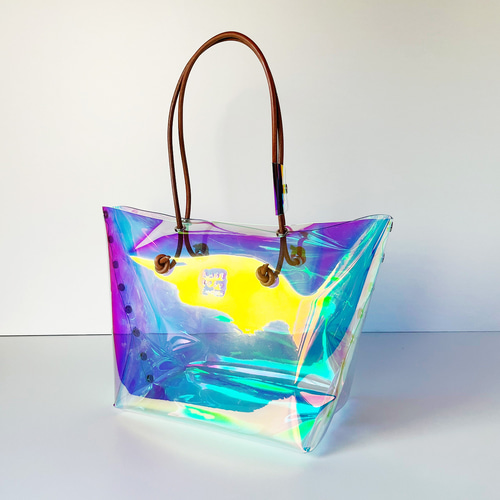 虹色 いつもの トートバッグ M クリアバッグ 彩り添えるオーロラPVC