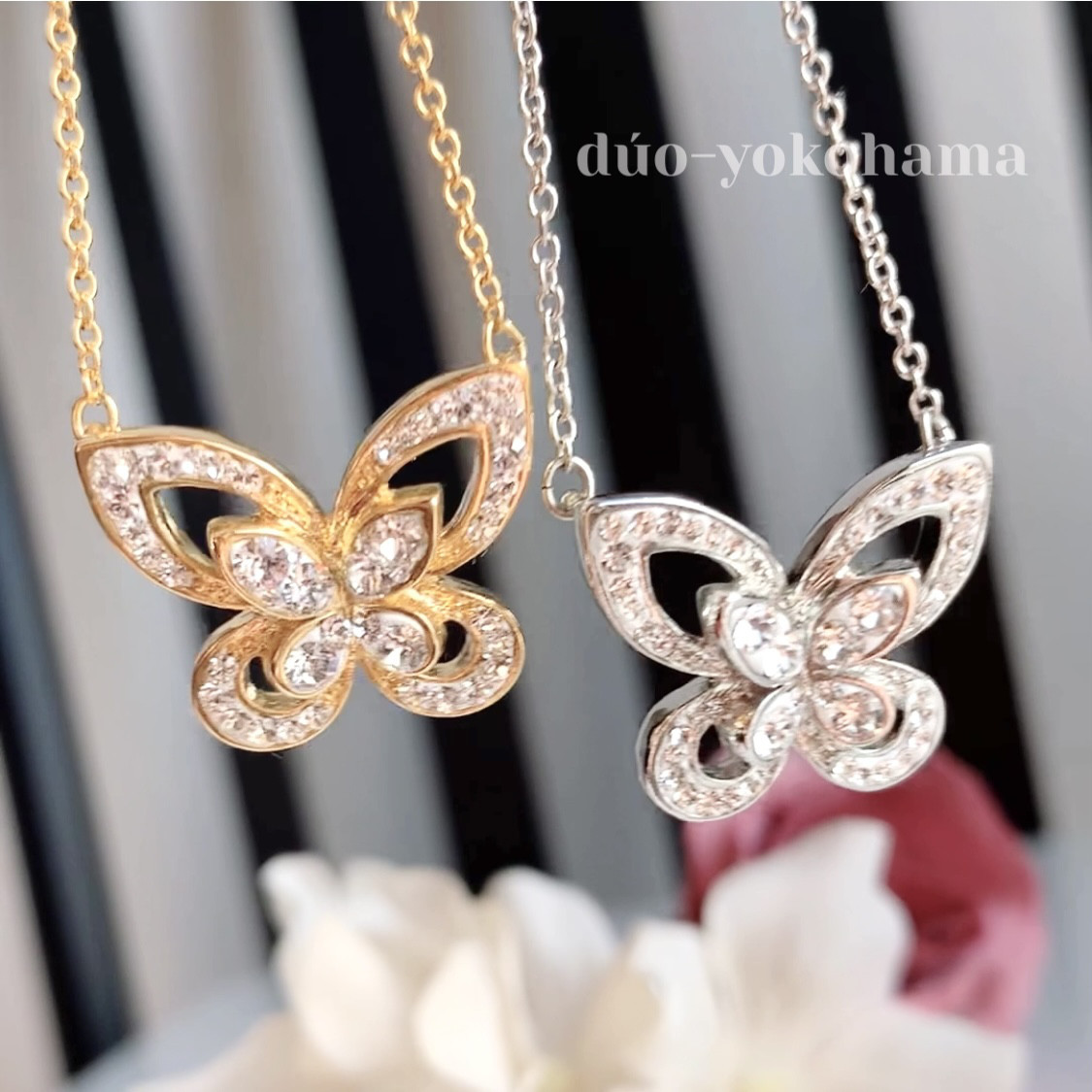 【送料無料】バタフライネックレス　クリスタル　蝶々　パピヨン サイズフリー
