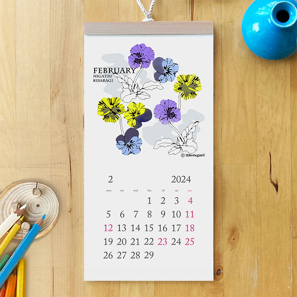 ◆2024年カレンダー《季節の植物》壁掛けタイプ　A4スリム◆ 3枚目の画像