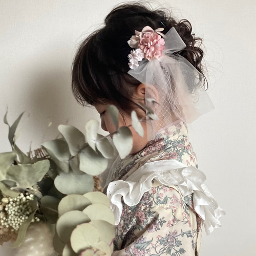 布花のヘッドパーツ マム アジサイ 七五三髪飾り 753 くすみピンク