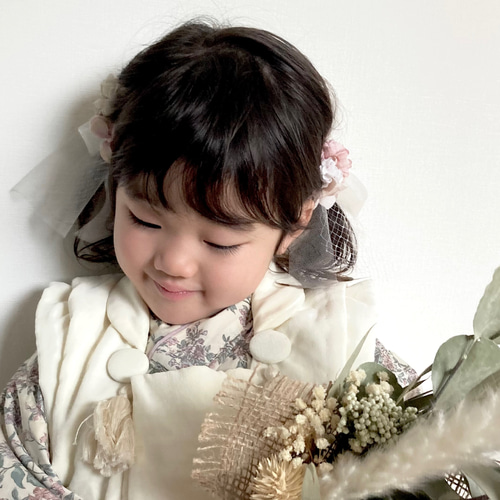 布花のヘッドパーツ マム アジサイ 七五三髪飾り 753 くすみピンク