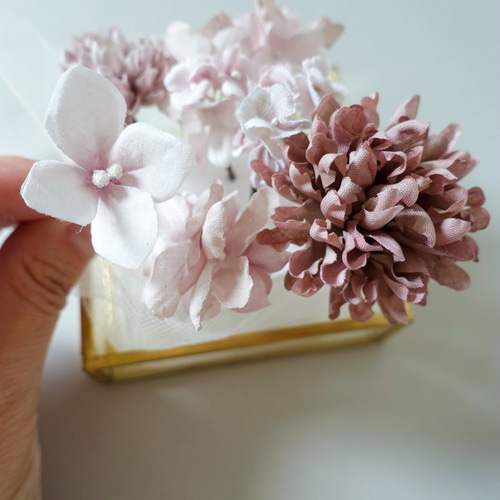 布花のヘッドパーツ マム アジサイ 七五三髪飾り 753 くすみピンク