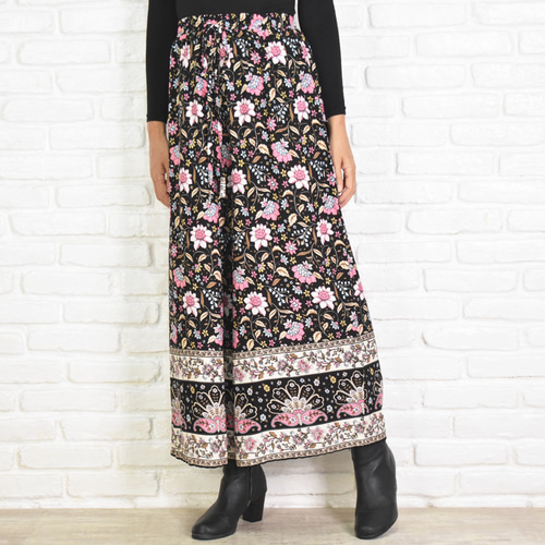 再販 バティック花柄ワイドパンツ キュロット・ワイドパンツ  