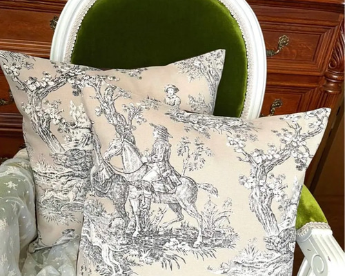 フランス製トワルドジュイ 乗馬 貴族のハンティング柄 クッション