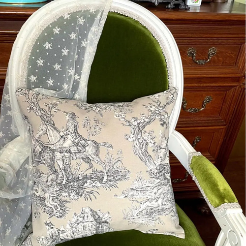 フランス製トワルドジュイ 乗馬 貴族のハンティング柄 クッション