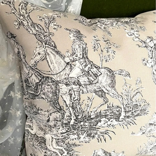 フランス製トワルドジュイ 乗馬 貴族のハンティング柄 クッション