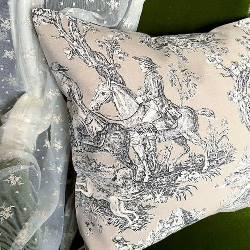 フランス製トワルドジュイ 乗馬 貴族のハンティング柄 クッション