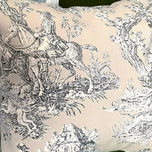 フランス製トワルドジュイ 乗馬 貴族のハンティング柄 クッション