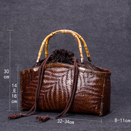 竹網 折り畳みかごバッグ 竹籠バッグ 竹網バッグ ヴィンテージ 竹 網