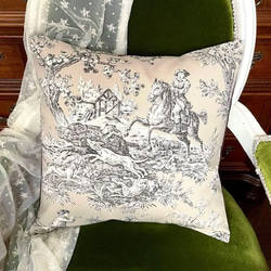 フランス製トワルドジュイ 乗馬 ハンティング柄 クッションカバー② 45