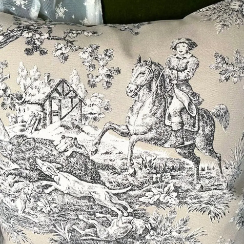 フランス製トワルドジュイ 乗馬 ハンティング柄 クッションカバー② 45