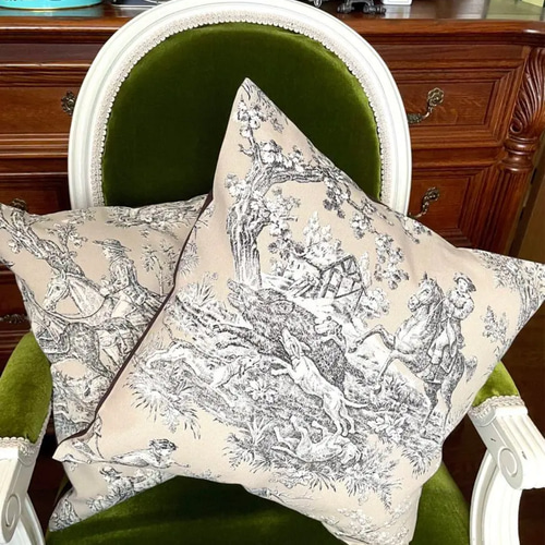 フランス製トワルドジュイ 乗馬 ハンティング柄 クッションカバー② 45