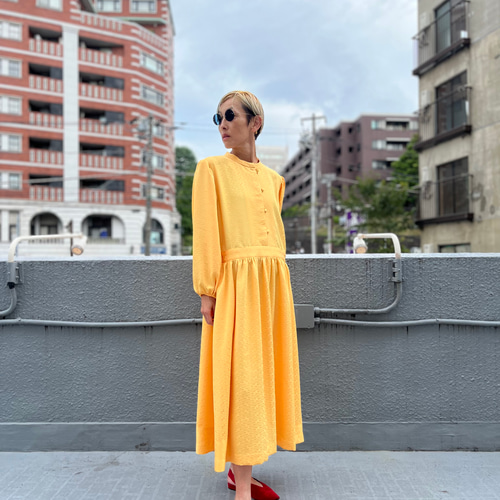 着物リメイク大島紬スタンドカラーワンピースパフスリーブマキシ