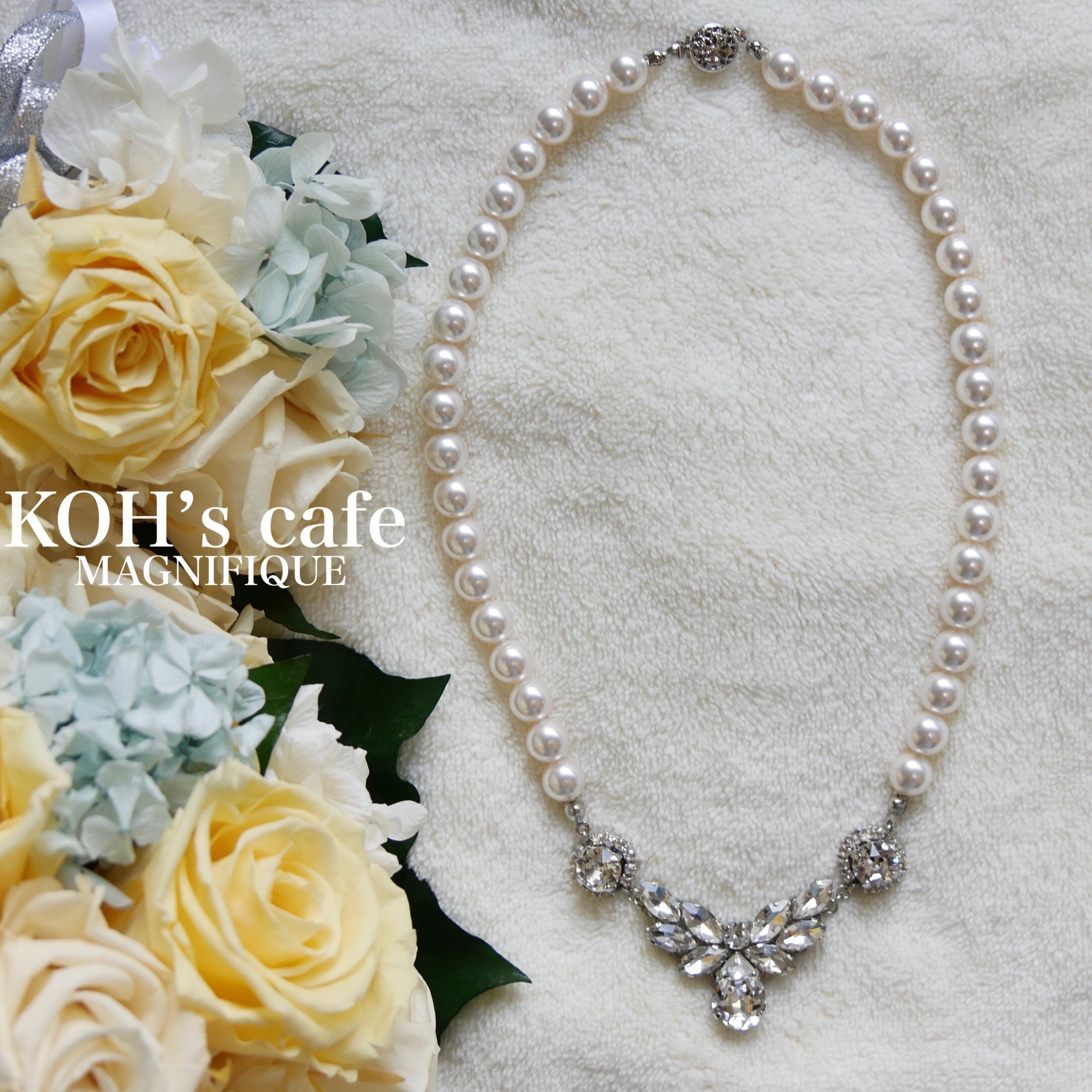 Ange スワロフスキーとクリスタルパールの花嫁すぎるブライダルネックレス 単品