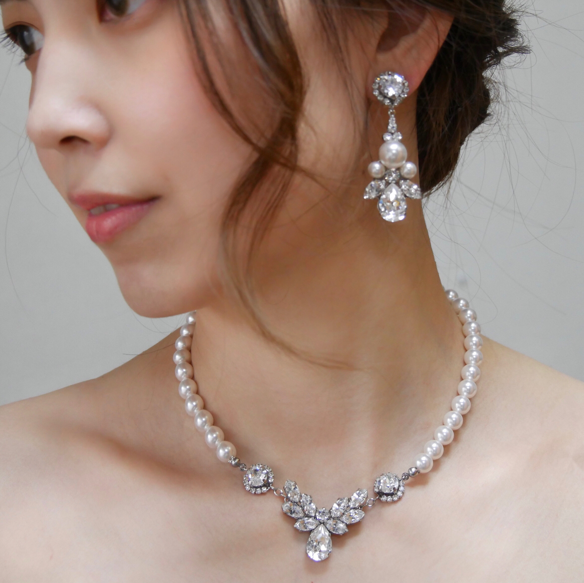 Ange スワロフスキーとクリスタルパールの花嫁すぎるブライダルネックレス 単品