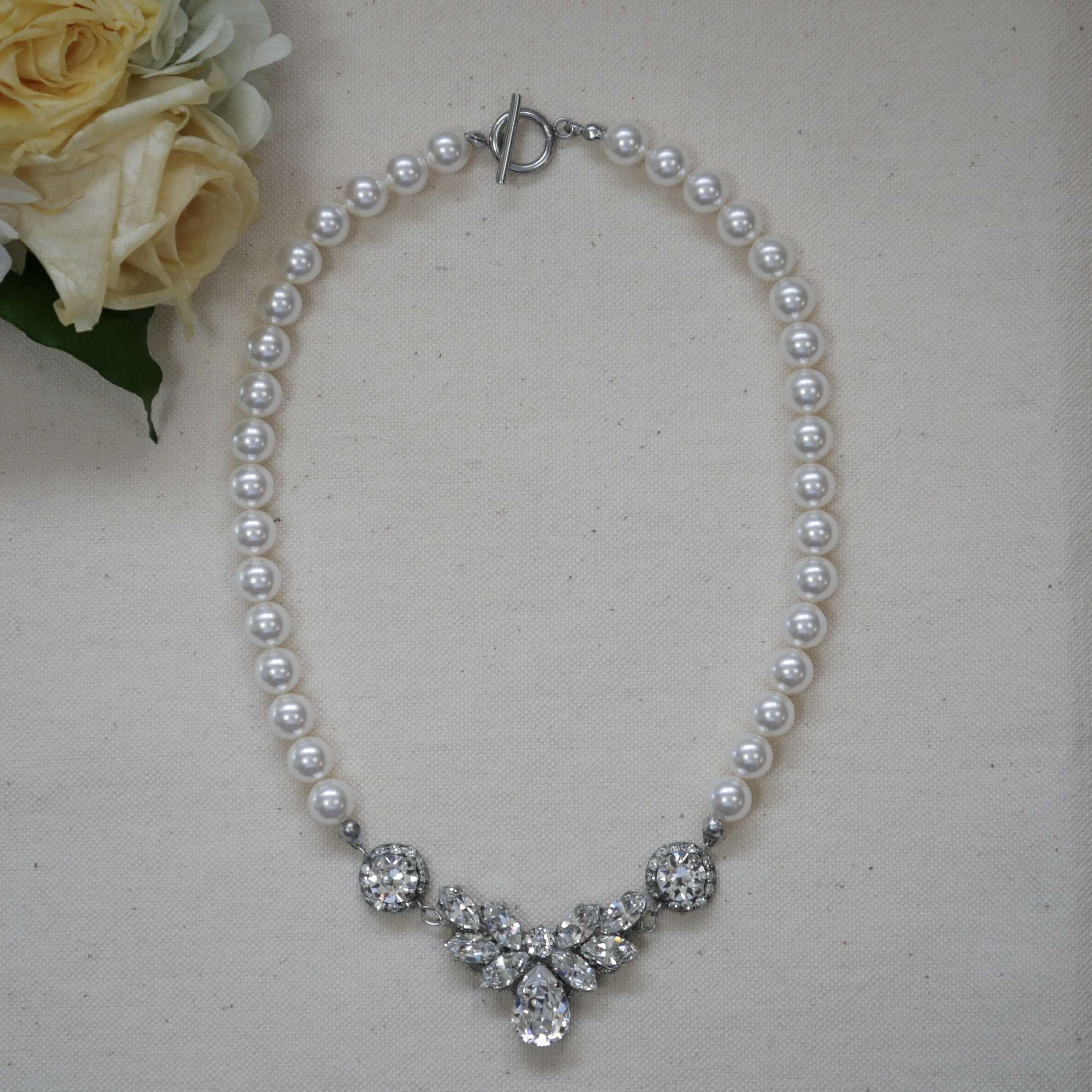 Ange スワロフスキーとクリスタルパールの花嫁すぎるブライダルネックレス 単品