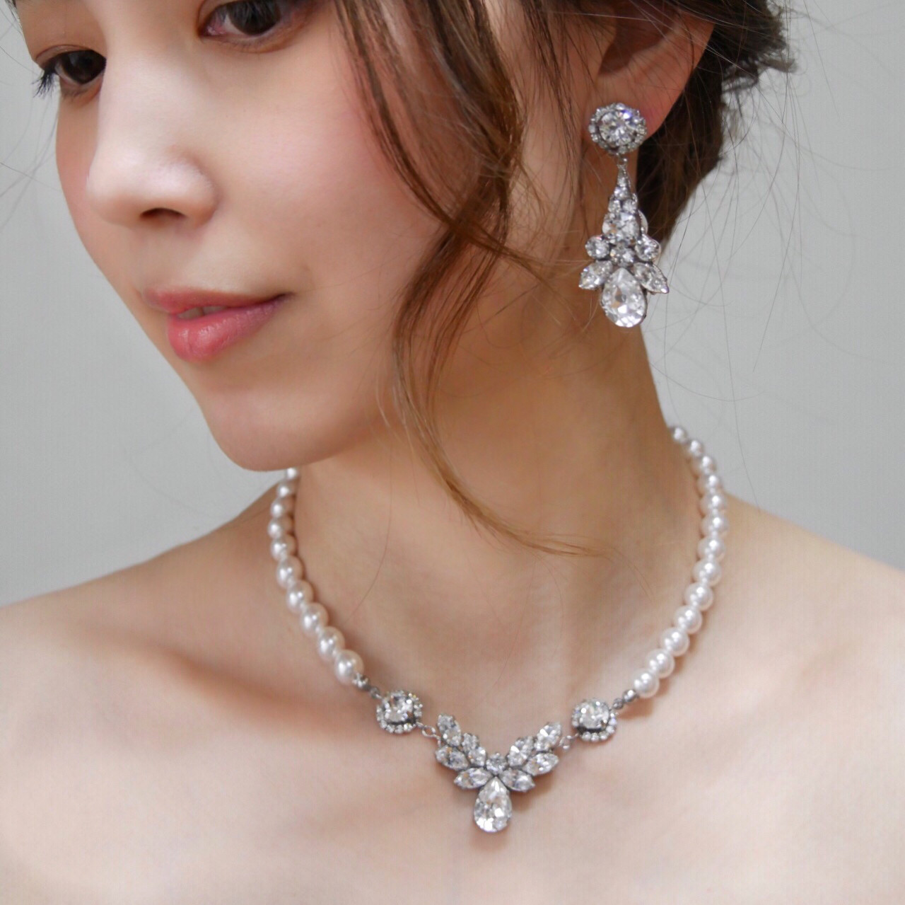 Ange スワロフスキーとクリスタルパールの花嫁すぎるブライダルネックレス 単品