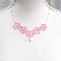 [訂做] 梭織蕾絲棉質珍珠項鍊&lt;櫻花&gt; 第1張的照片