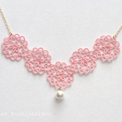 [訂做] 梭織蕾絲棉質珍珠項鍊&lt;櫻花&gt; 第3張的照片