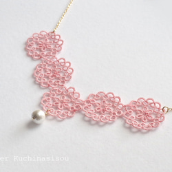 [訂做] 梭織蕾絲棉質珍珠項鍊&lt;櫻花&gt; 第4張的照片
