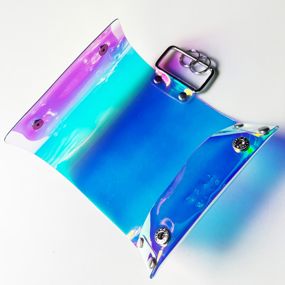 虹色 ダブルホック3つ折りキーケース スマートキー 彩り添えるオーロラPVC 透明 軽量｜acp pst Creema店 1枚目の画像
