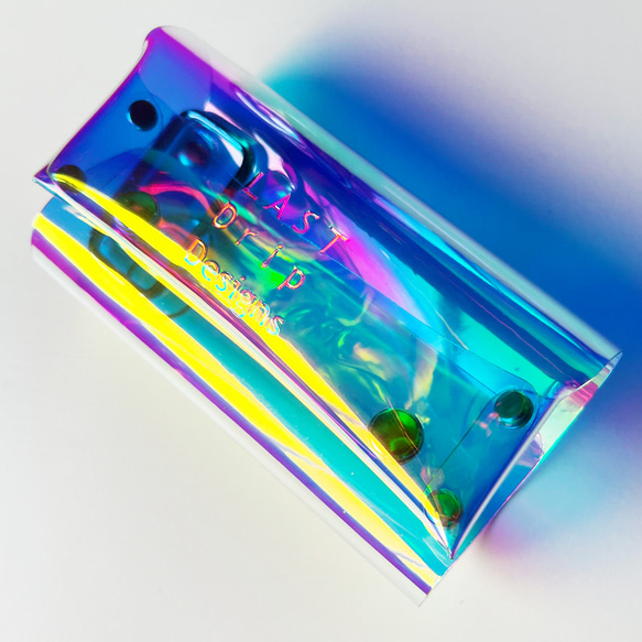 虹色 ダブルホック3つ折りキーケース スマートキー 彩り添えるオーロラPVC 透明 軽量｜acp pst Creema店 2枚目の画像