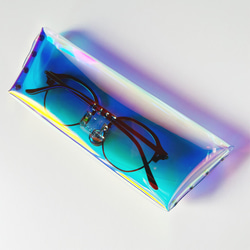 虹色 マグネットホックメガネケース ワイド 眼鏡 彩り添えるオーロラPVC 透明 軽量｜acp pst Creema店 2枚目の画像