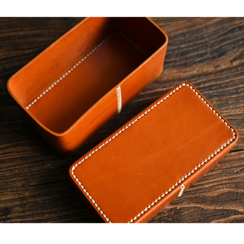 狐色 牛革製フリーボックス 小物入れ デスク収納 本革雑貨