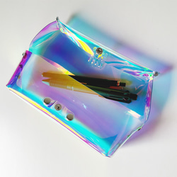 虹色 トレイ型 メッセンジャーペンケース ノーマル 彩り添えるオーロラPVC 透明 軽量｜acp hnd Creema店 1枚目の画像