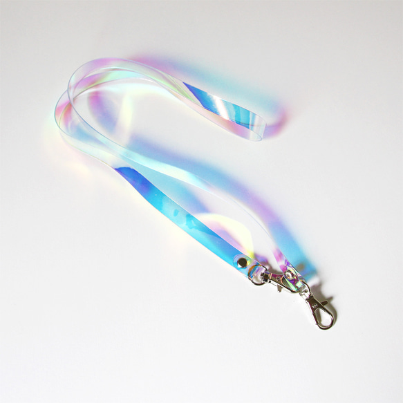 虹色 ナスカン ネックストラップ キーホルダー 彩り添えるオーロラPVC