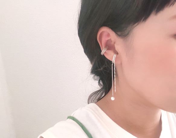 銀色耳夾[Suzuri]/珍珠鍊 第2張的照片
