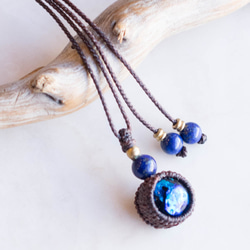 ♡ラピスラズリマクラメネックレス ラピスラズリポイント・オブシディアン マクラメネックレス