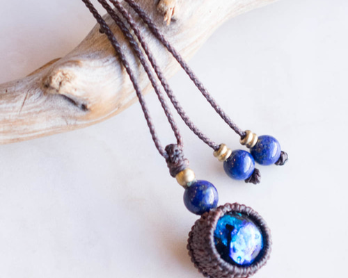 ♡ラピスラズリマクラメネックレス 送料無料】〜蒼宙（そら）〜ラピスラズリ・マクラメネックレス