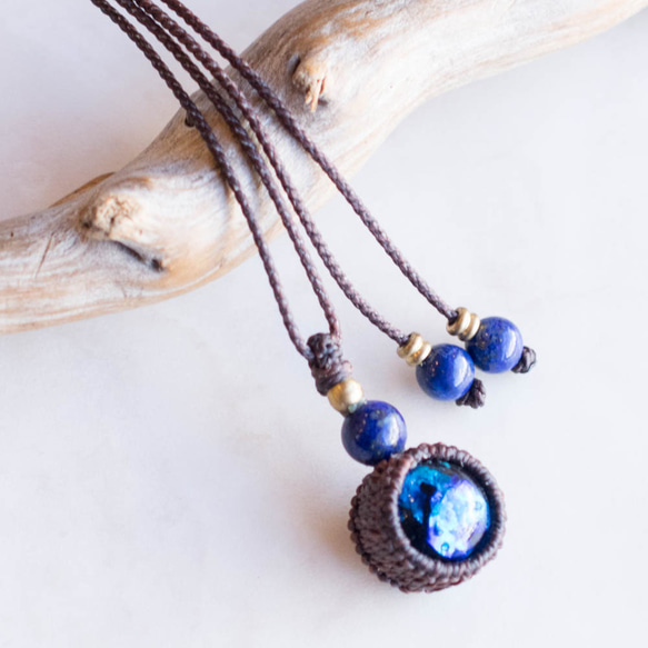 ラピスラズリ＆ブルートパーズのマクラメ編みネックレス　天然石 開運・受験お守り・厄除け】高品質ラピスラズリ ネックレス＊1点もの