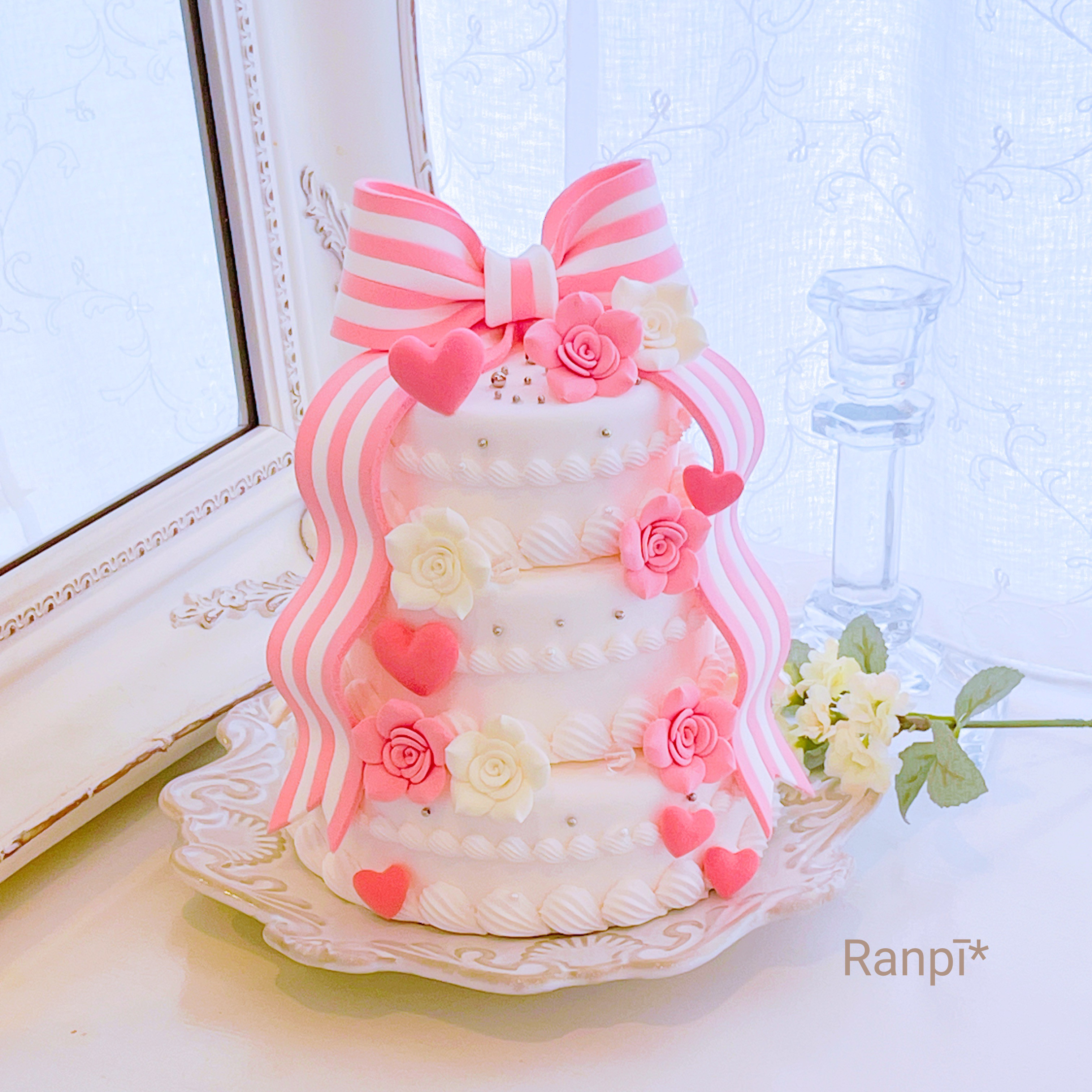 クレイケーキ*薔薇リボン