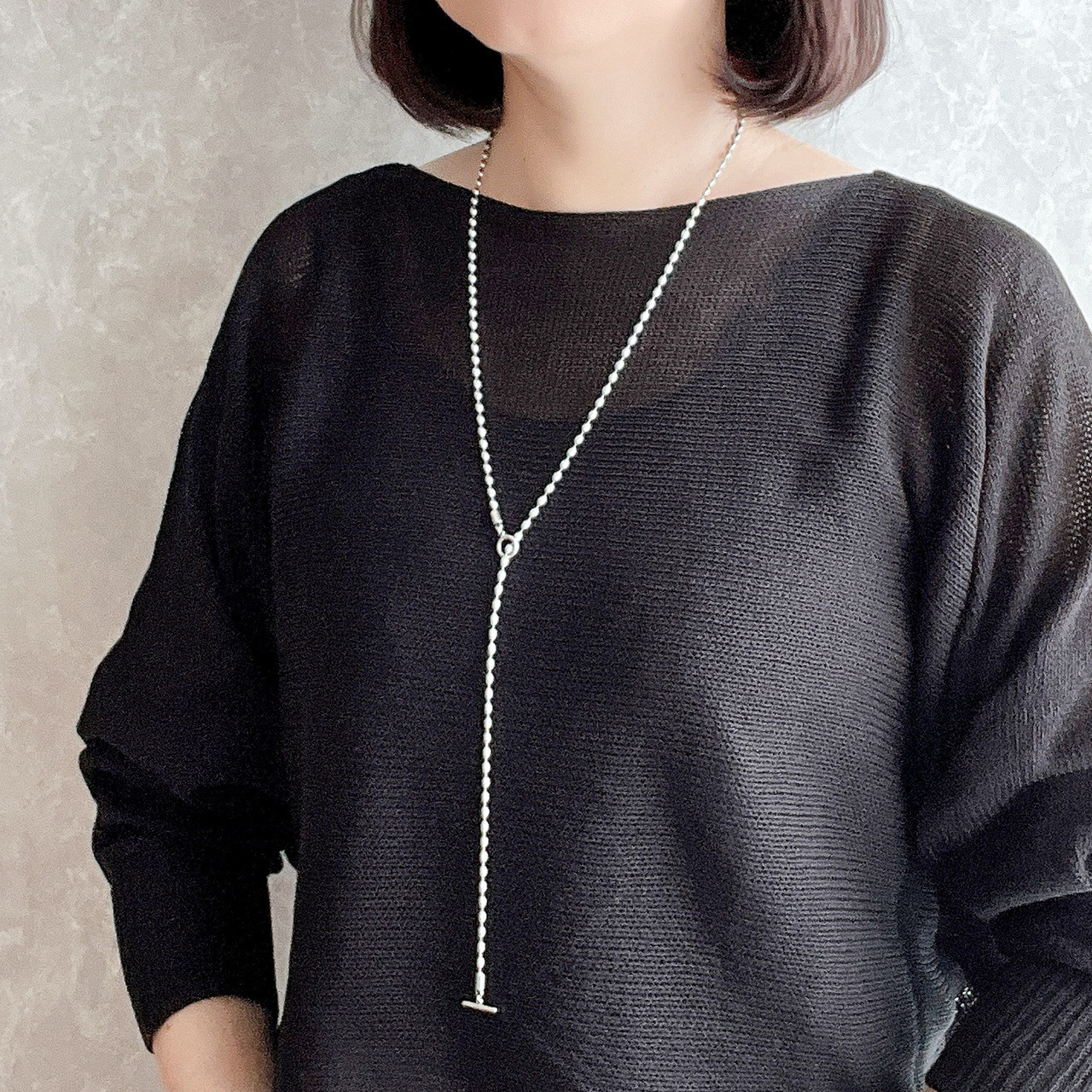 ステンレスオーバルボールチェーンY字ネックレス（シルバー）