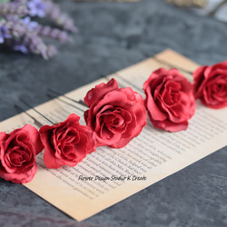 赤いミニ薔薇と紫陽花とユーカリのヘッドドレス　成人式　ウェディング　結婚式　前撮り　髪飾り　卒業式　入学式　袴　赤　バラ 8枚目の画像