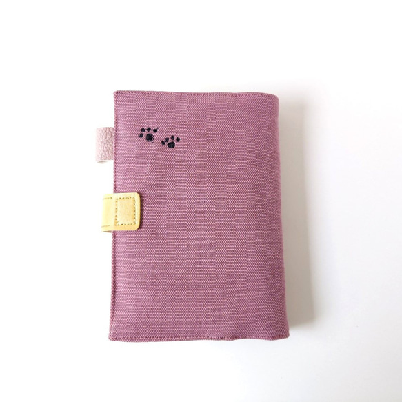 ねこ*ほぼ日手帳カバー(オリジナル用)留め具 ペンホルダー 文庫本A6 布 ヴィンテージ帆布2024*パープルピンク 9枚目の画像