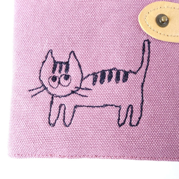 ねこ*ほぼ日手帳カバー(オリジナル用)留め具 ペンホルダー 文庫本A6 布 ヴィンテージ帆布2024*パープルピンク 17枚目の画像