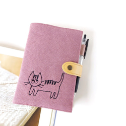 ねこ*ほぼ日手帳カバー(オリジナル用)留め具 ペンホルダー 文庫本A6 布 ヴィンテージ帆布2024*パープルピンク 16枚目の画像