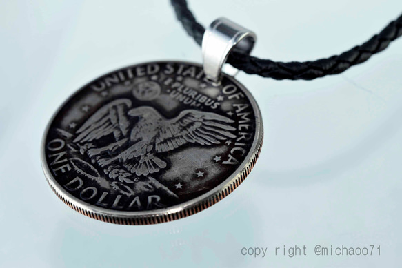 ビンテージ　コインペンダントトップ、 FLAT加工の個性的 コインペンダント（11280-494）本物の外国コイン 4枚目の画像