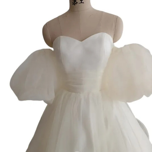 華やか ベアトップ リボン フリル 上質オーガンジー トレーンドレス  