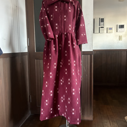 着物リメイク　絣デカ襟ワンピース 4枚目の画像
