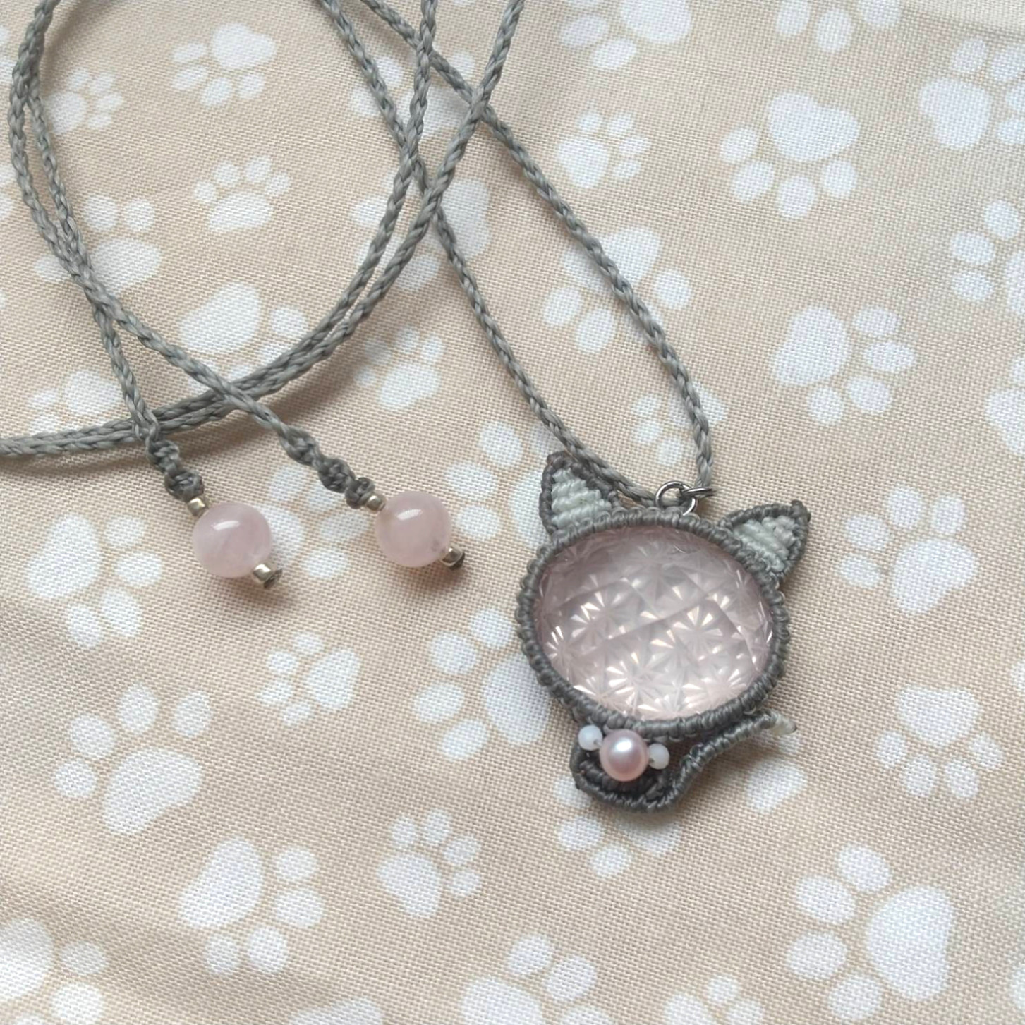 甲州貴石切子 猫さんマクラメペンダント
