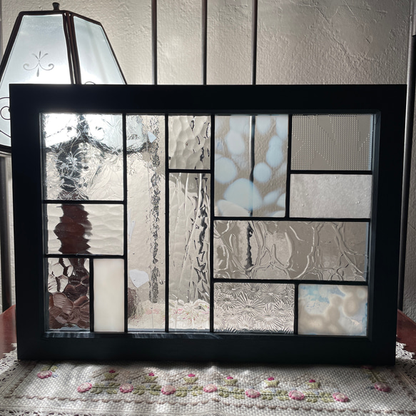 ステンドグラス　パネル　モザイクアート　雪景色 ステンドグラスパネルモザイクアート雪景色