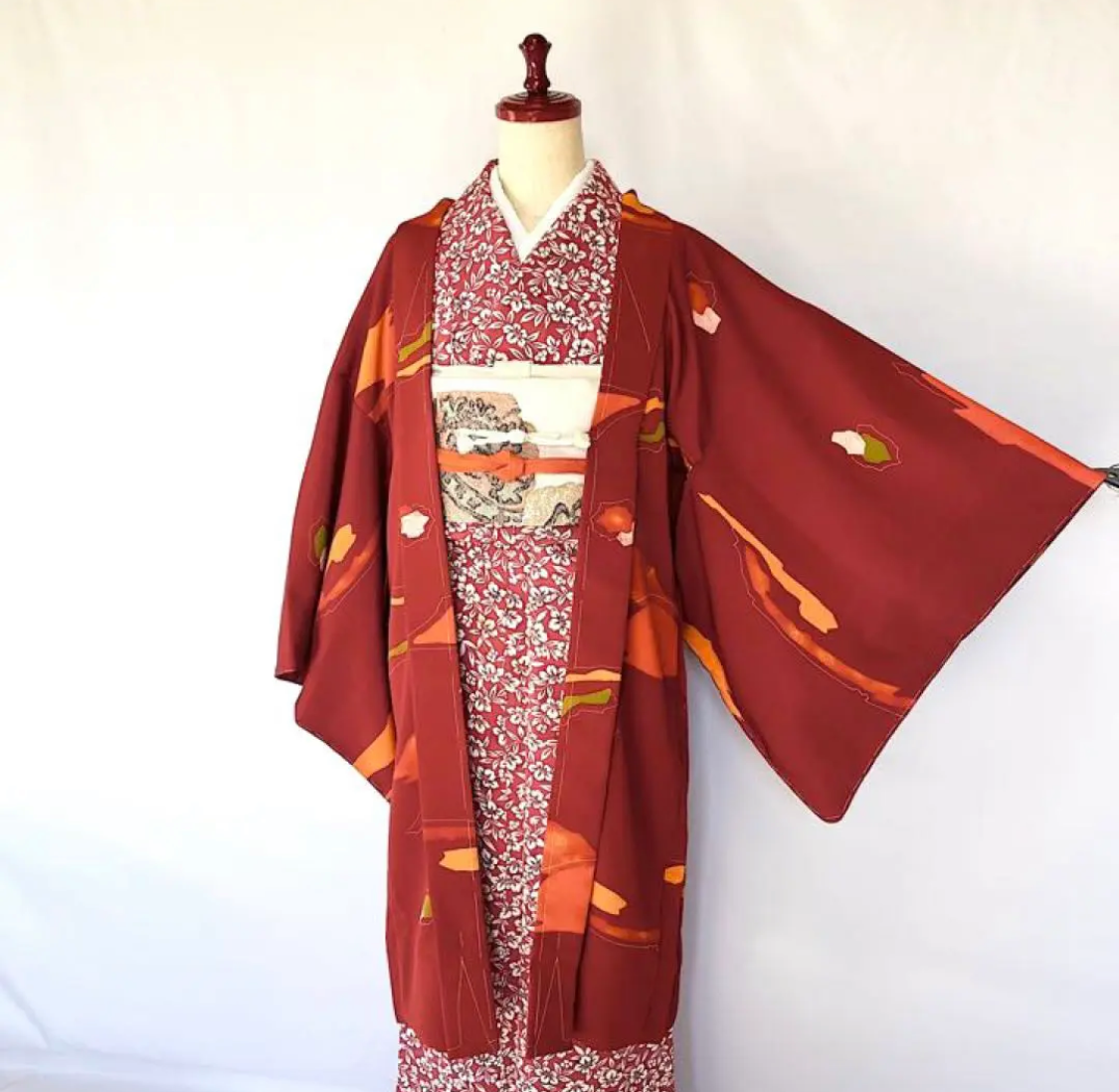 新品 正絹 単衣 女物 長羽織 赤 着物 haori しば田 通販｜Creema ...