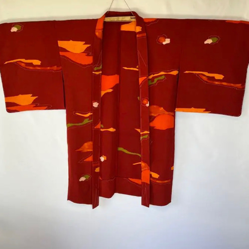 新品 正絹 単衣 女物 長羽織 赤 着物 haori しば田（お休み